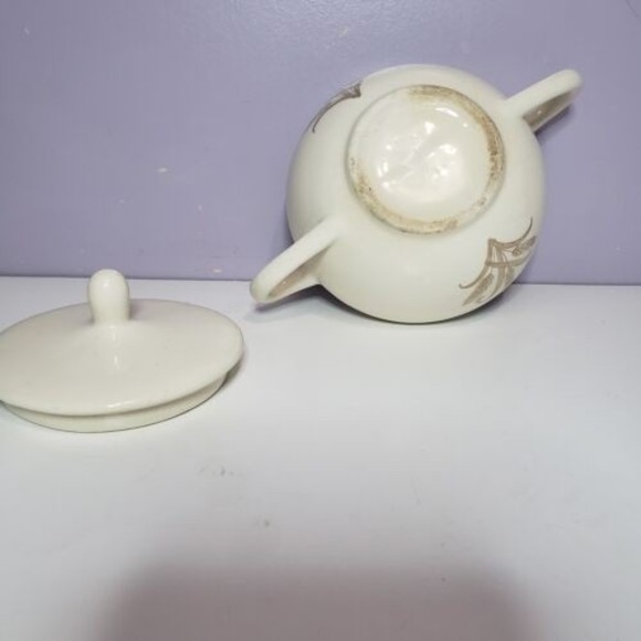 Sugar Bowl w Lid Wheat Pattern Gold Gild Handles Creme / Off White ( 2.25 ×7" ) - Picture 5 of 15